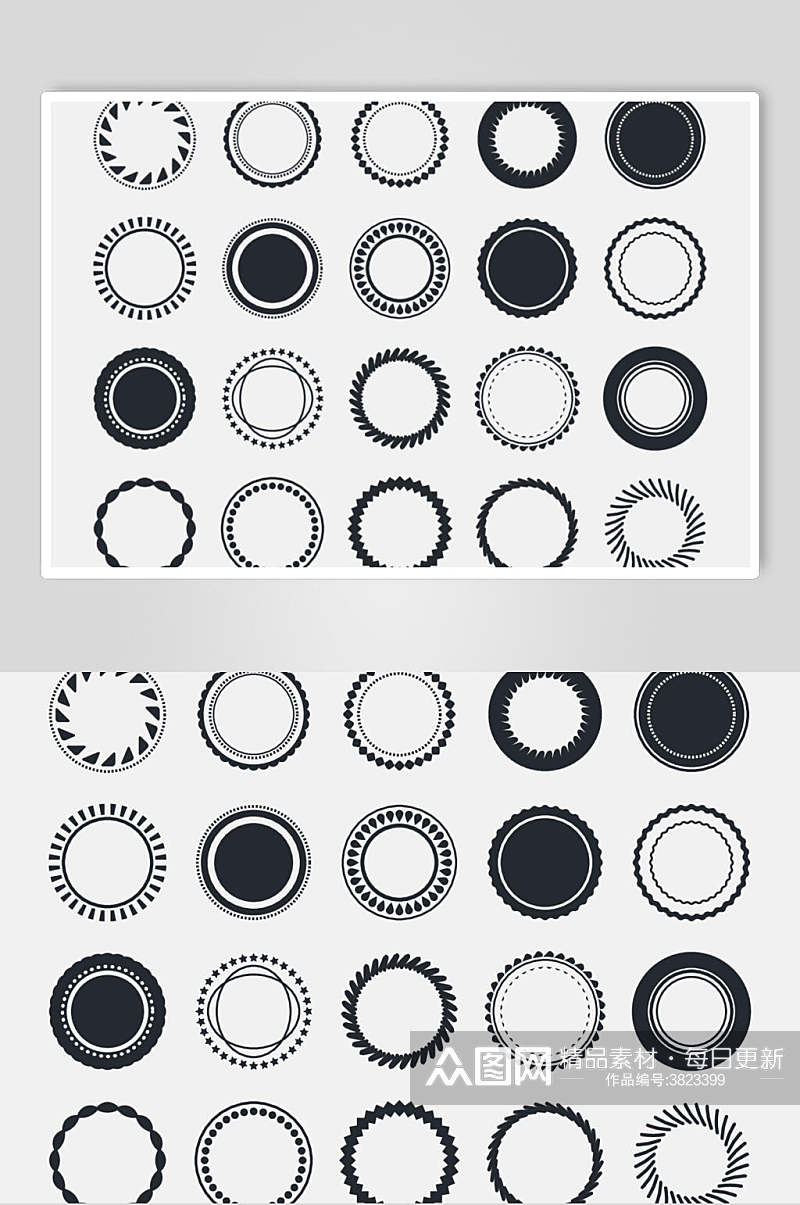 简约黑白色圆圈方框边框矢量素材素材