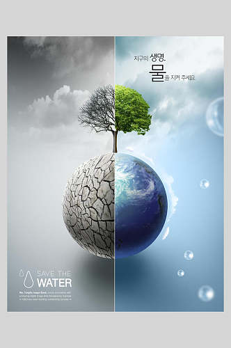 地球对比用水公益海报