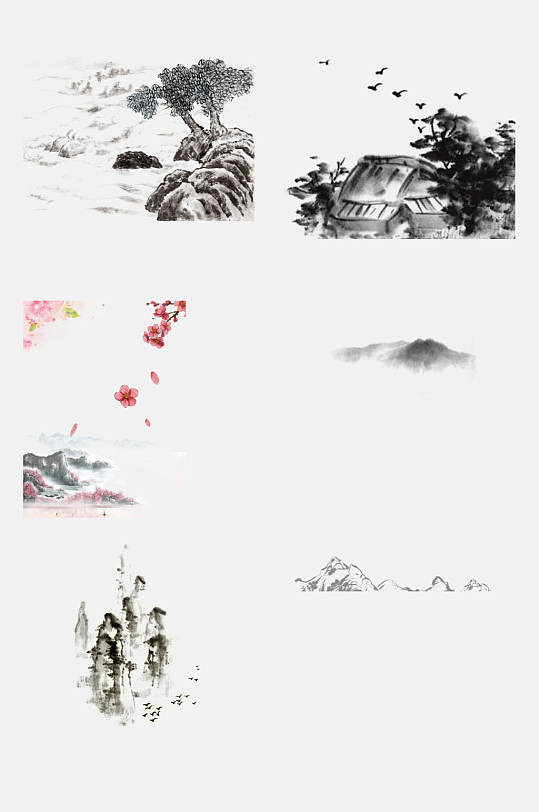 大氣古風(fēng)水墨山水免摳設(shè)計(jì)元素