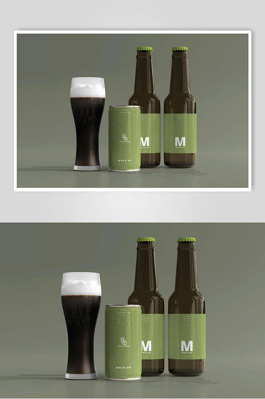 玻璃瓶绿色贴纸啤酒包装样机