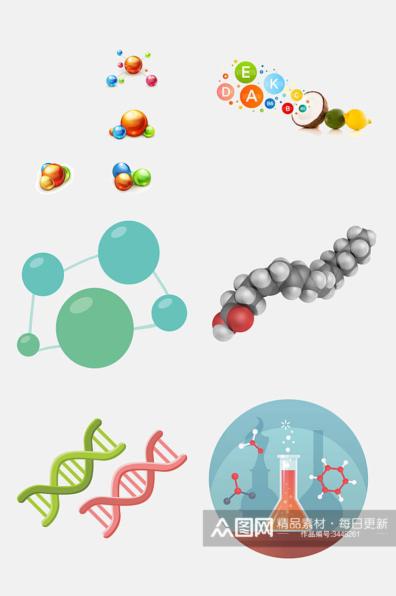 清新彩色圆球分子免抠设计素材素材