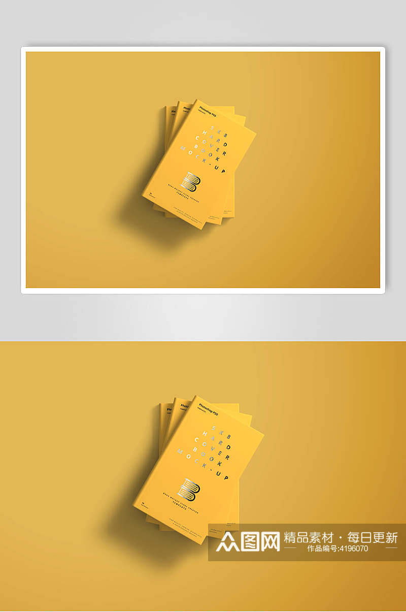 黄色立体留白清新画册书籍展示样机素材