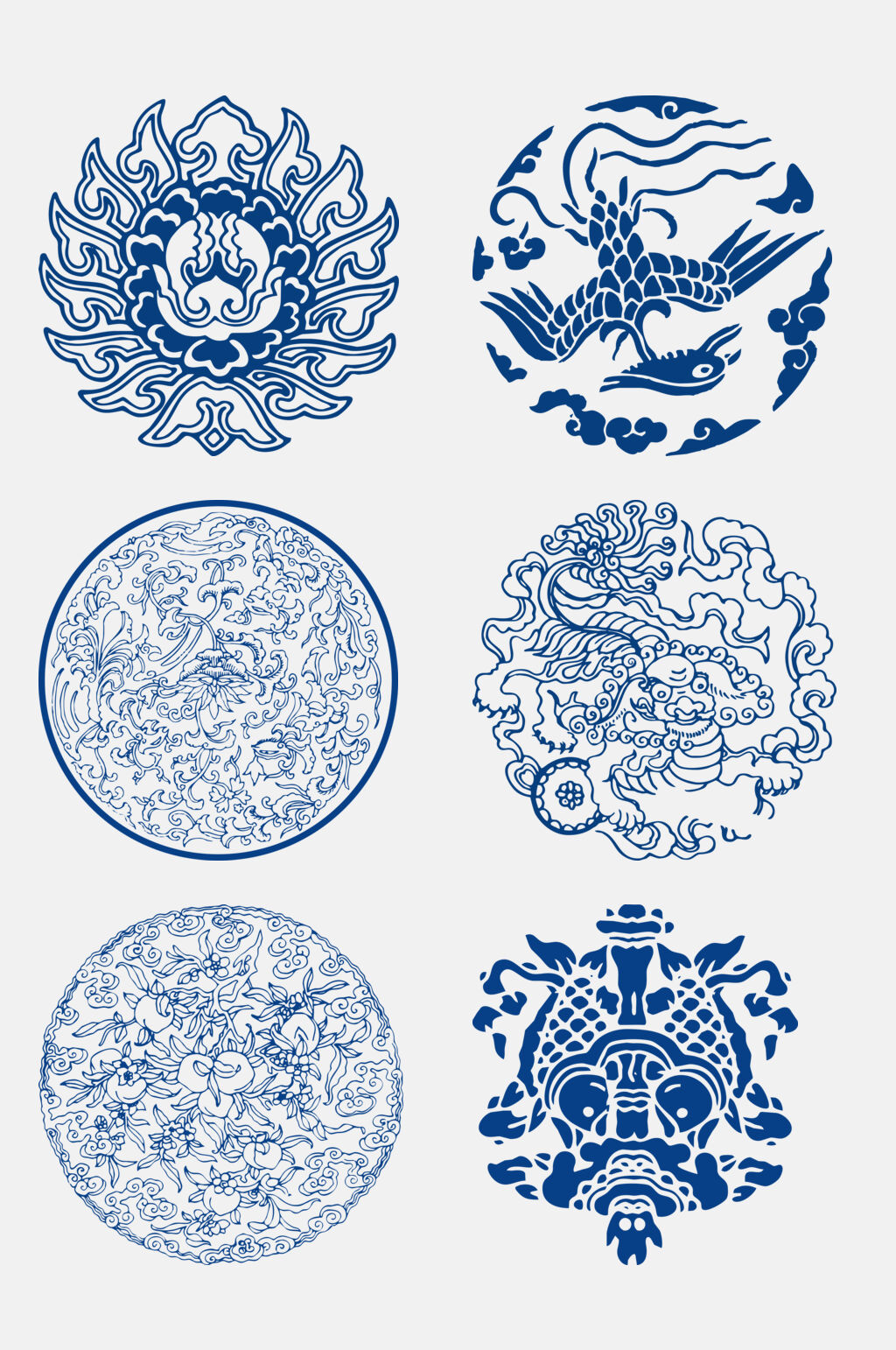 复古青花瓷花纹图案免抠素材素材