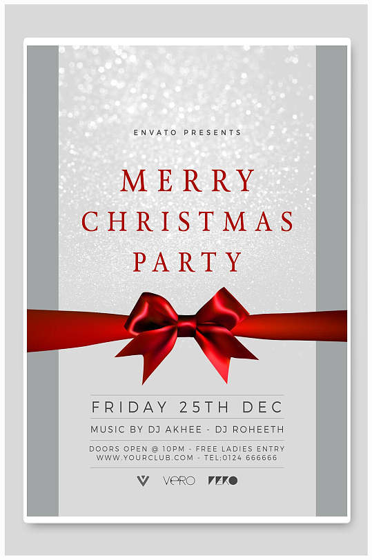 精美红丝带黑金圣诞节海报