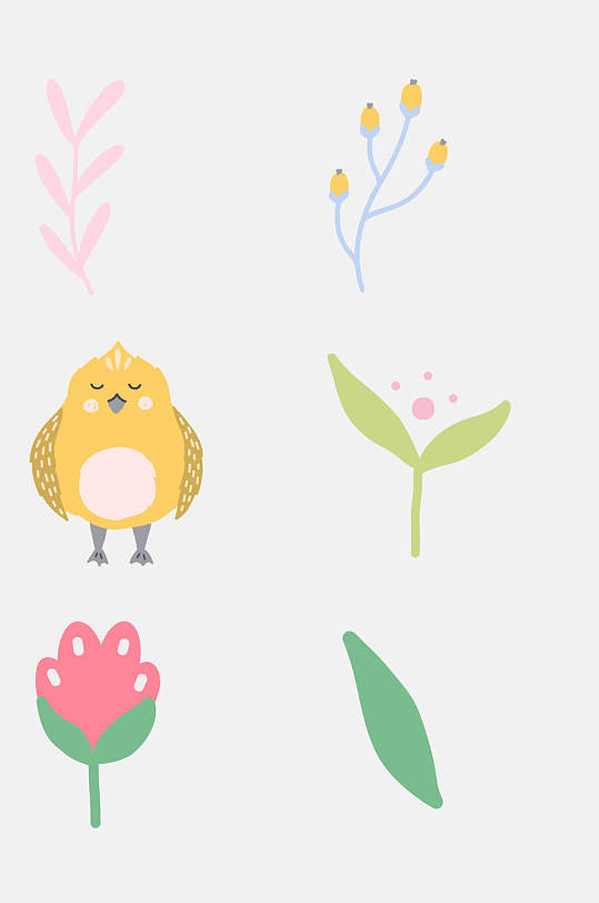 清新动植物卡通儿童手绘免抠元素