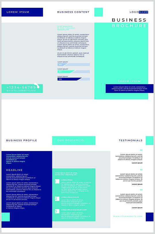清新简洁蓝绿色三折页设计矢量素材