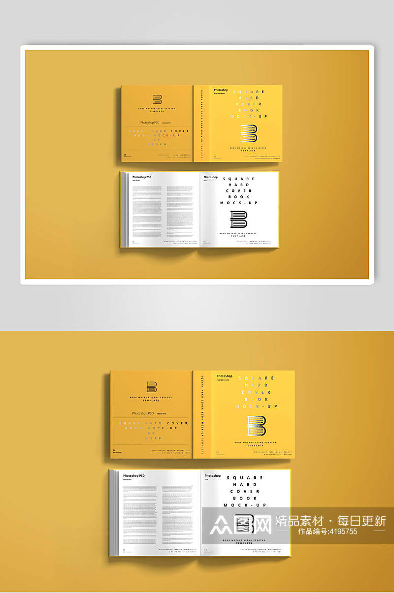 黄白英文创意大气画册书籍展示样机素材