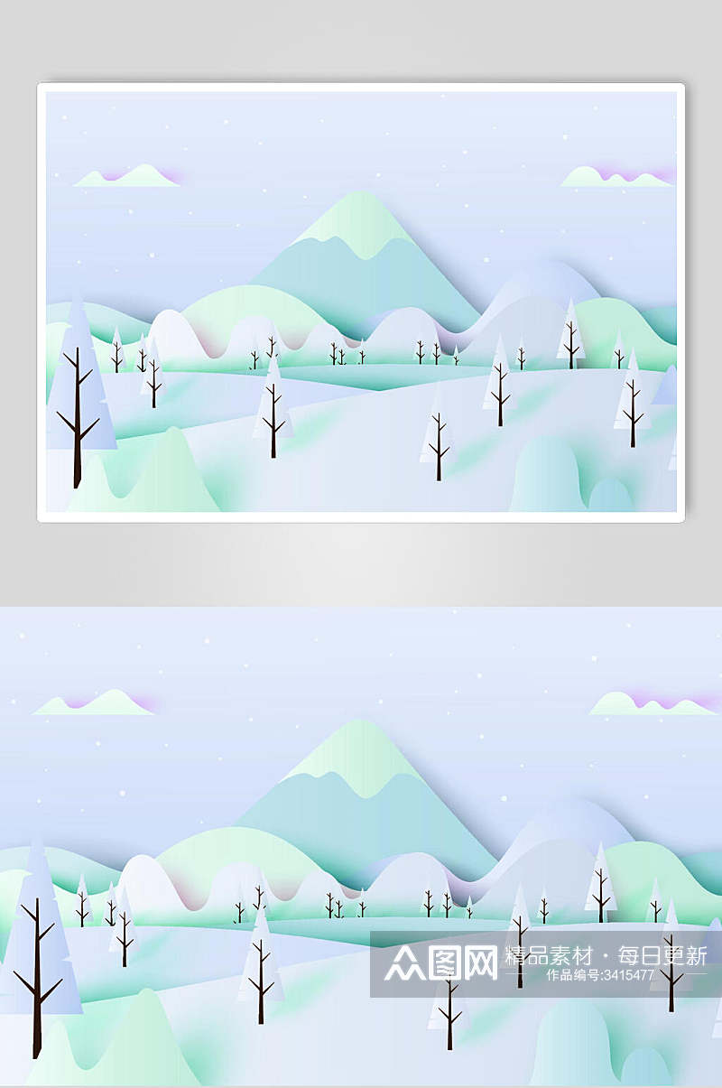 白雪皑皑城市森林插画素材