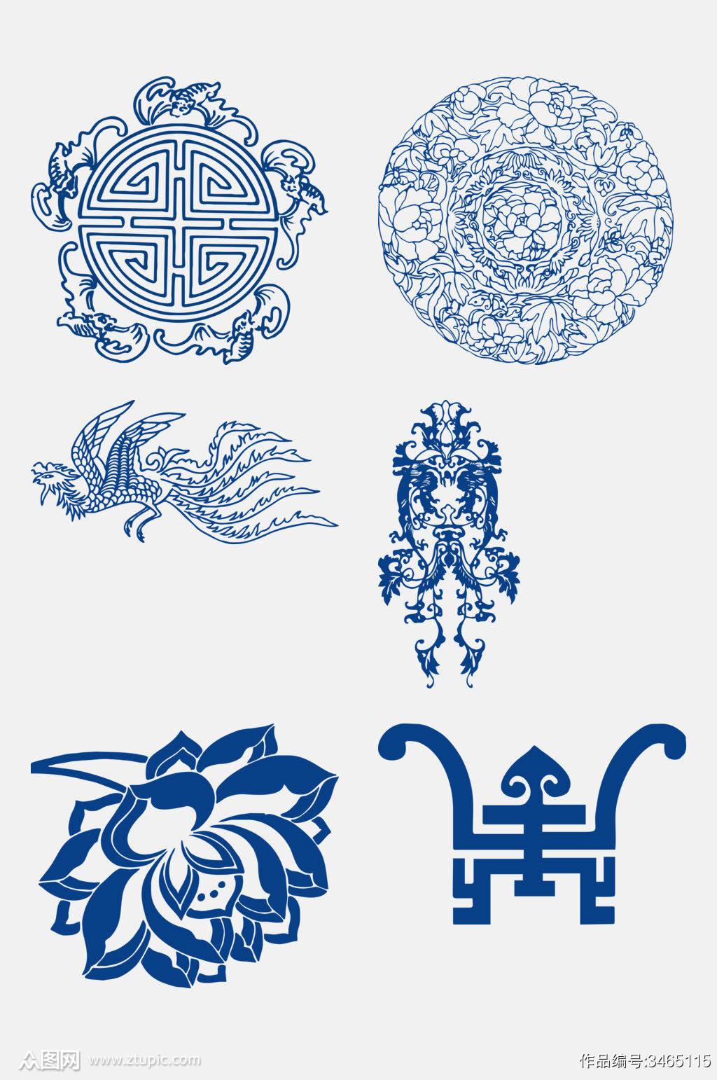 中式精致青花瓷花纹图案免抠素材模板下载 编号 众图网