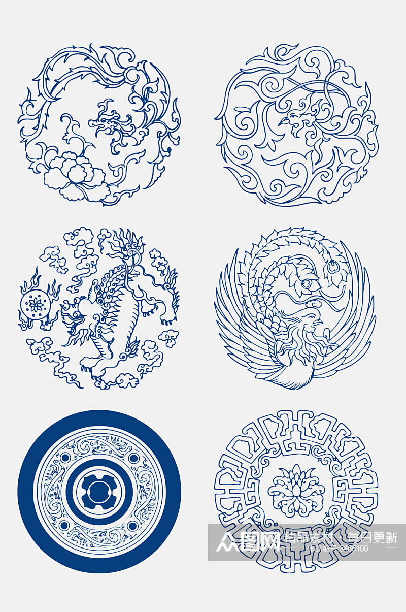 精致中国风青花瓷花纹图案免抠素材素材
