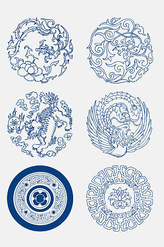 精致中国风青花瓷花纹图案免抠素材