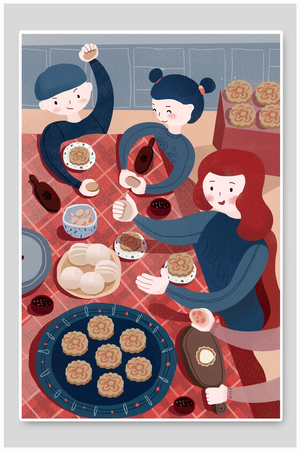 卡通中式中秋节插画素材素材