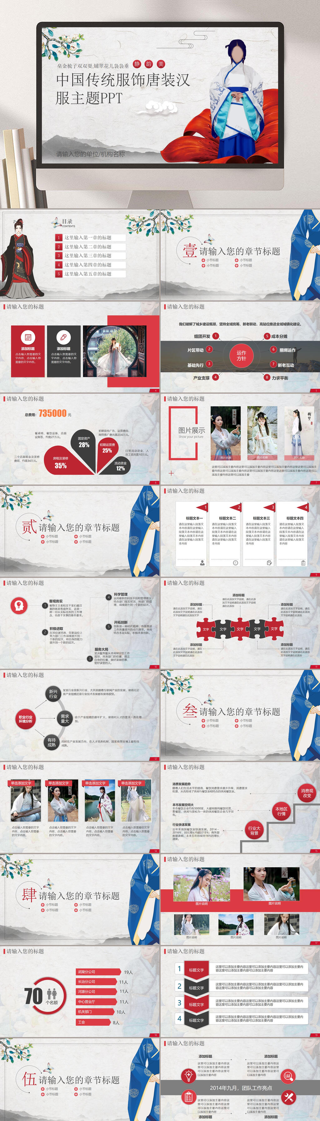中国传统服饰唐装汉服古典女子风格PPT素材