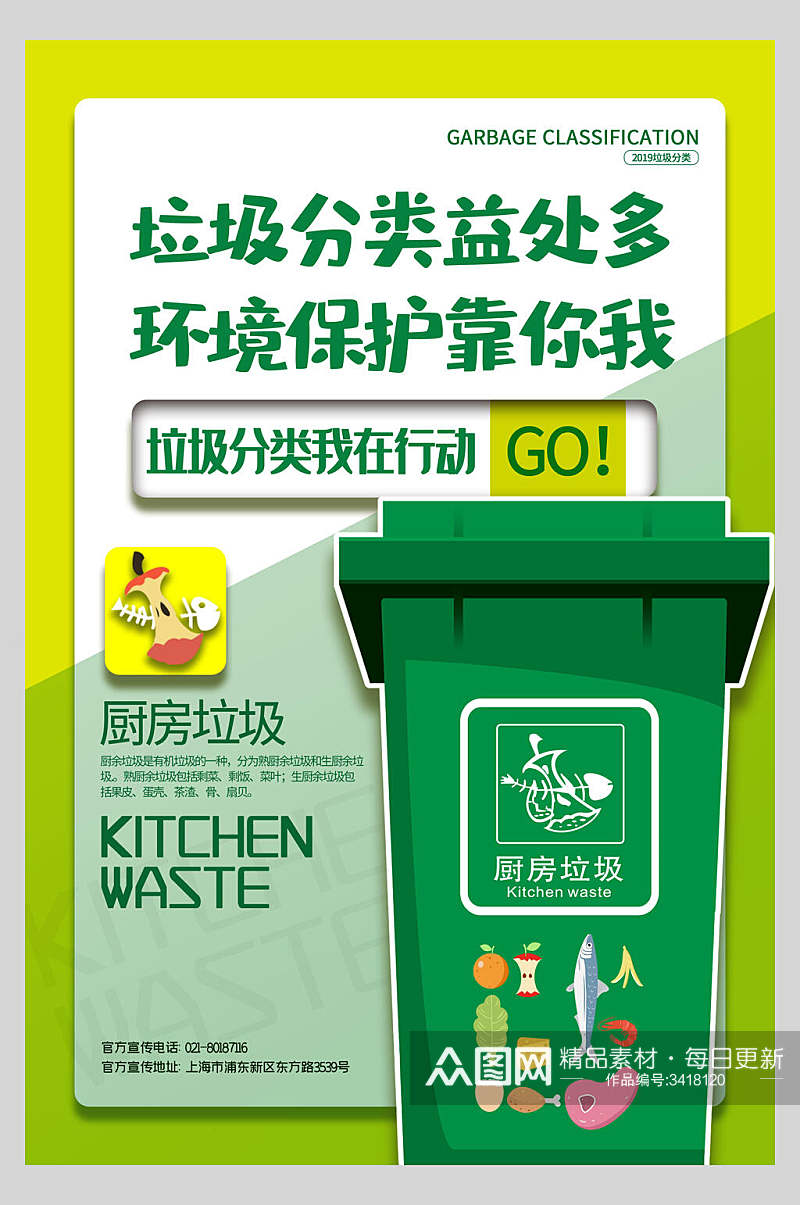 分类益处多环保爱心公益厨余垃圾分类海报素材