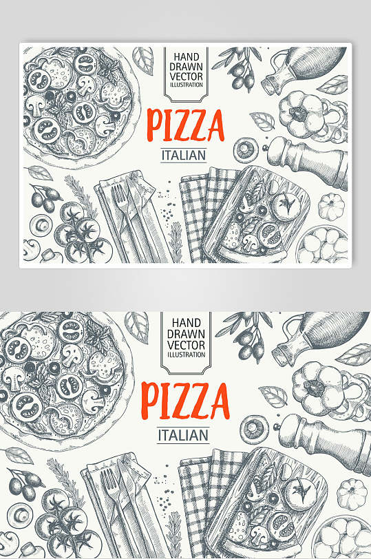 披萨手绘线稿食材矢量素材