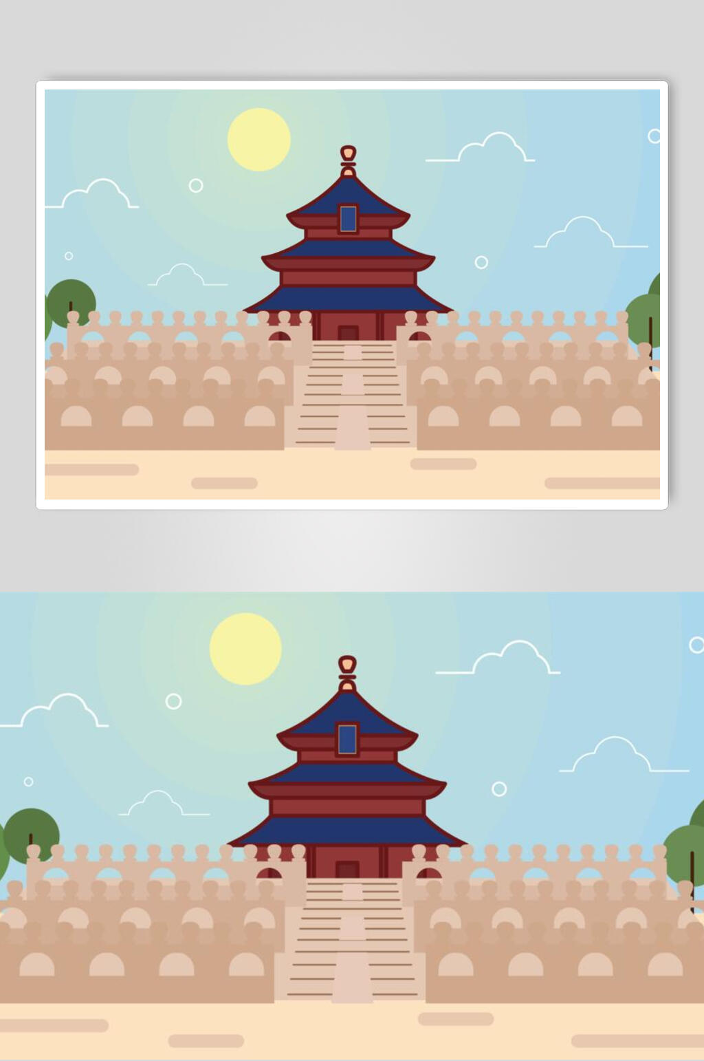 天坛古镇建筑插画素材素材