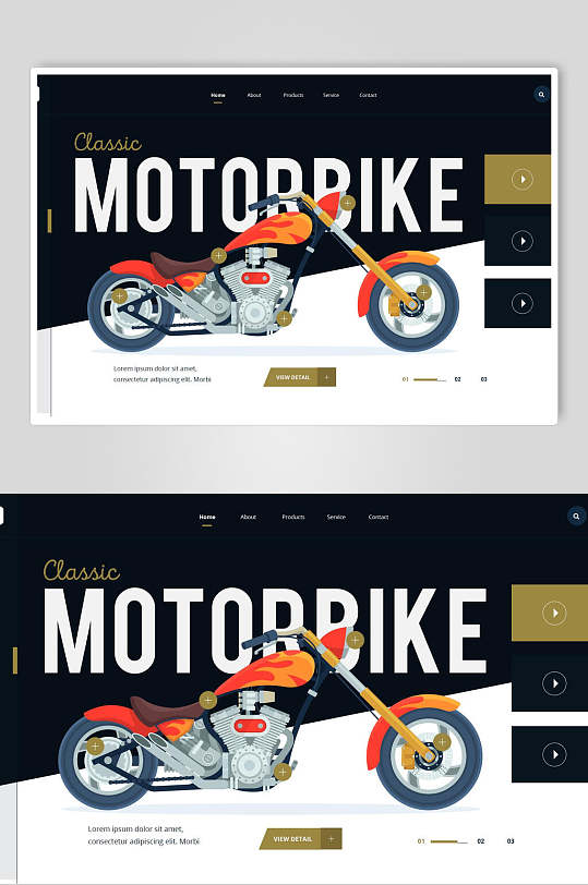 摩托车英文简约手绘卡通黄扁平化等距海报