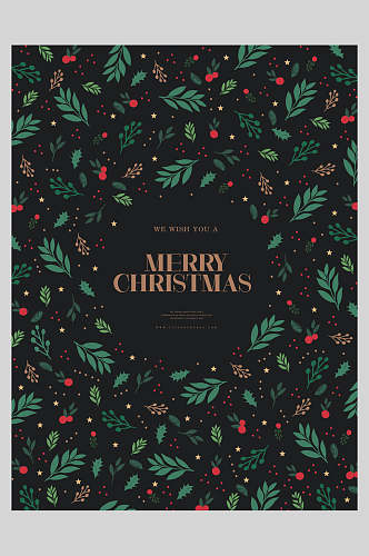 树叶创意英文简约小清新黑绿圣诞装饰海报