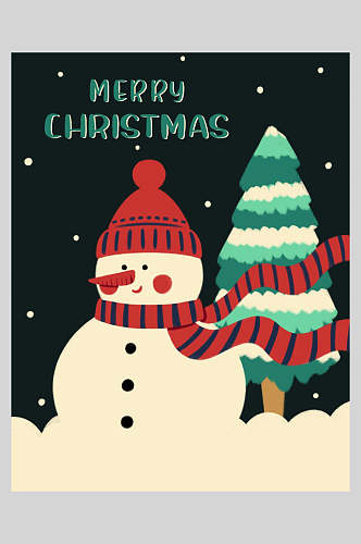 圣诞插画雪人圣诞树海报模板