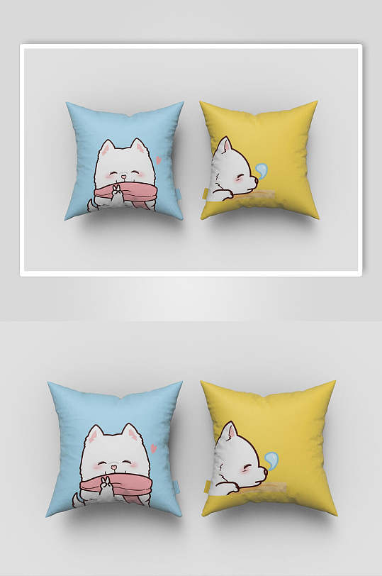 卡通蓝黄猫咪图案抱枕枕头展示样机