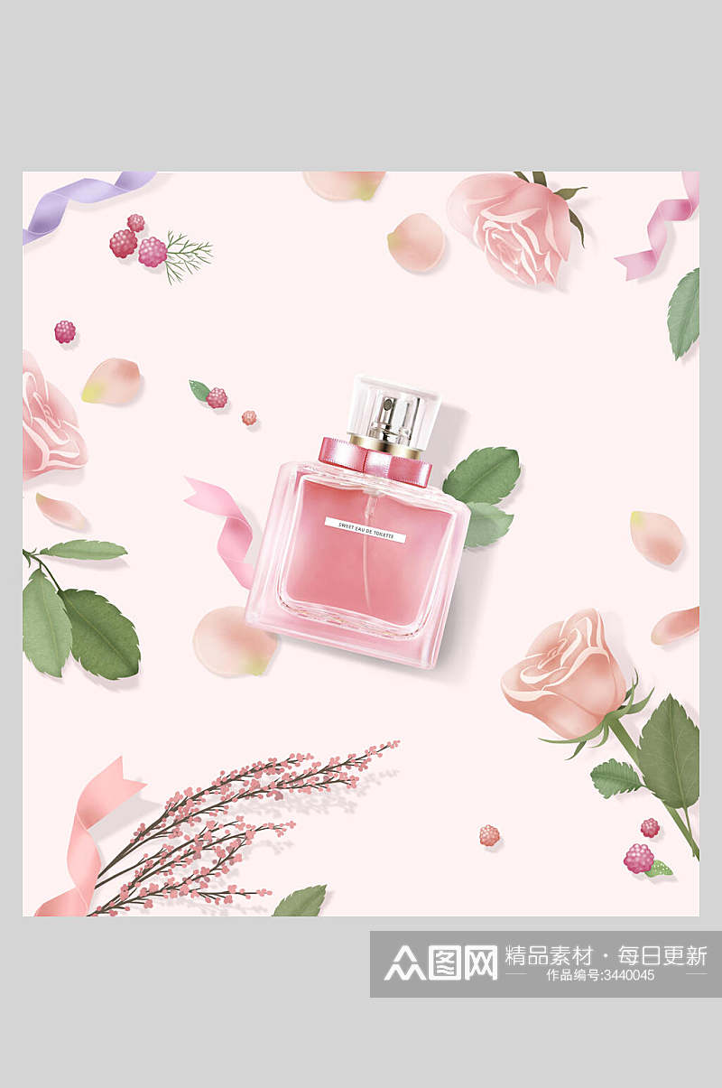 粉色香水植物美妆海报素材