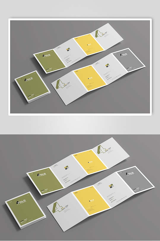 小清新四折页小册子设计贴图样机
