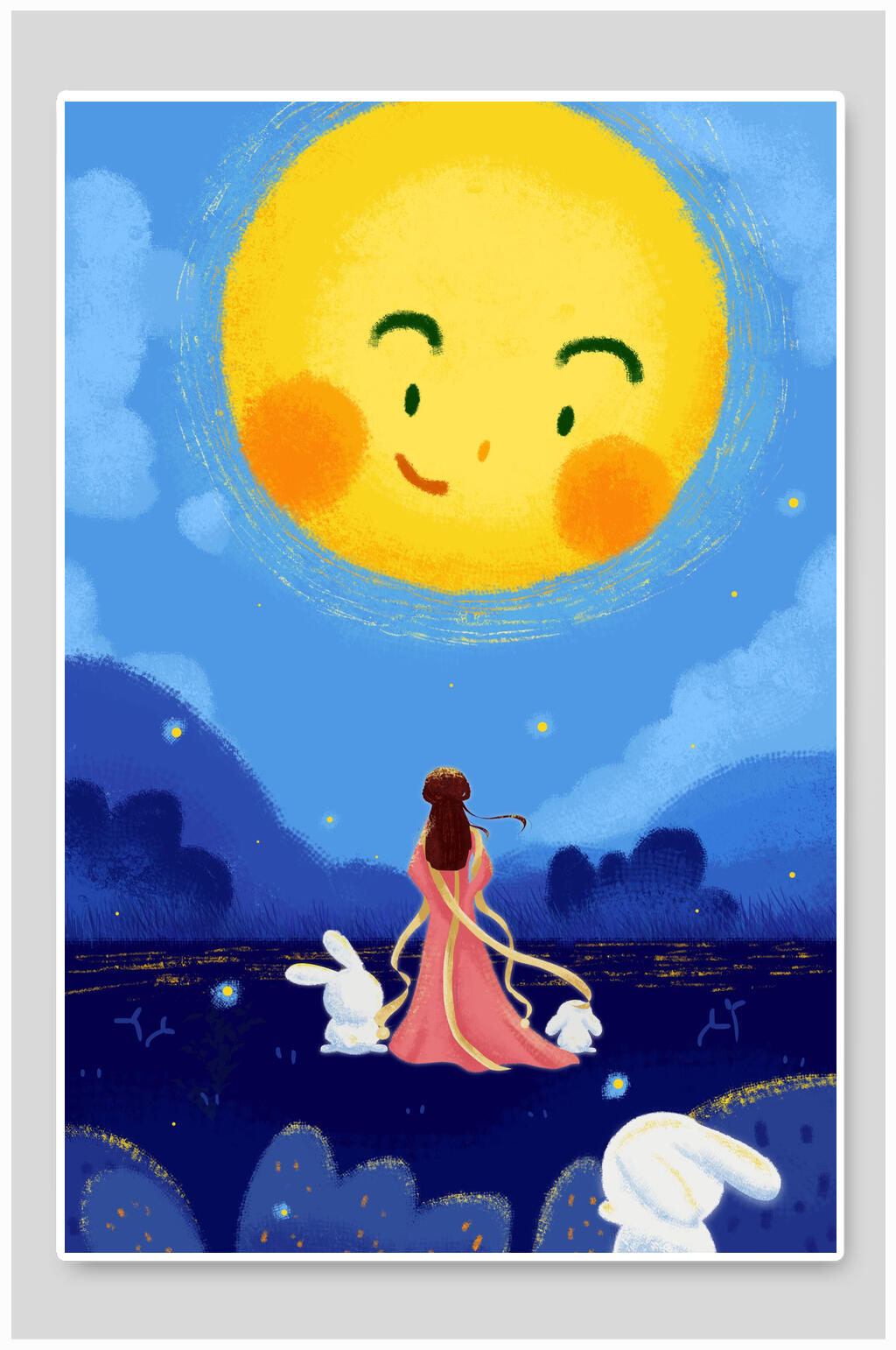 月亮嫦娥中秋节插画素材