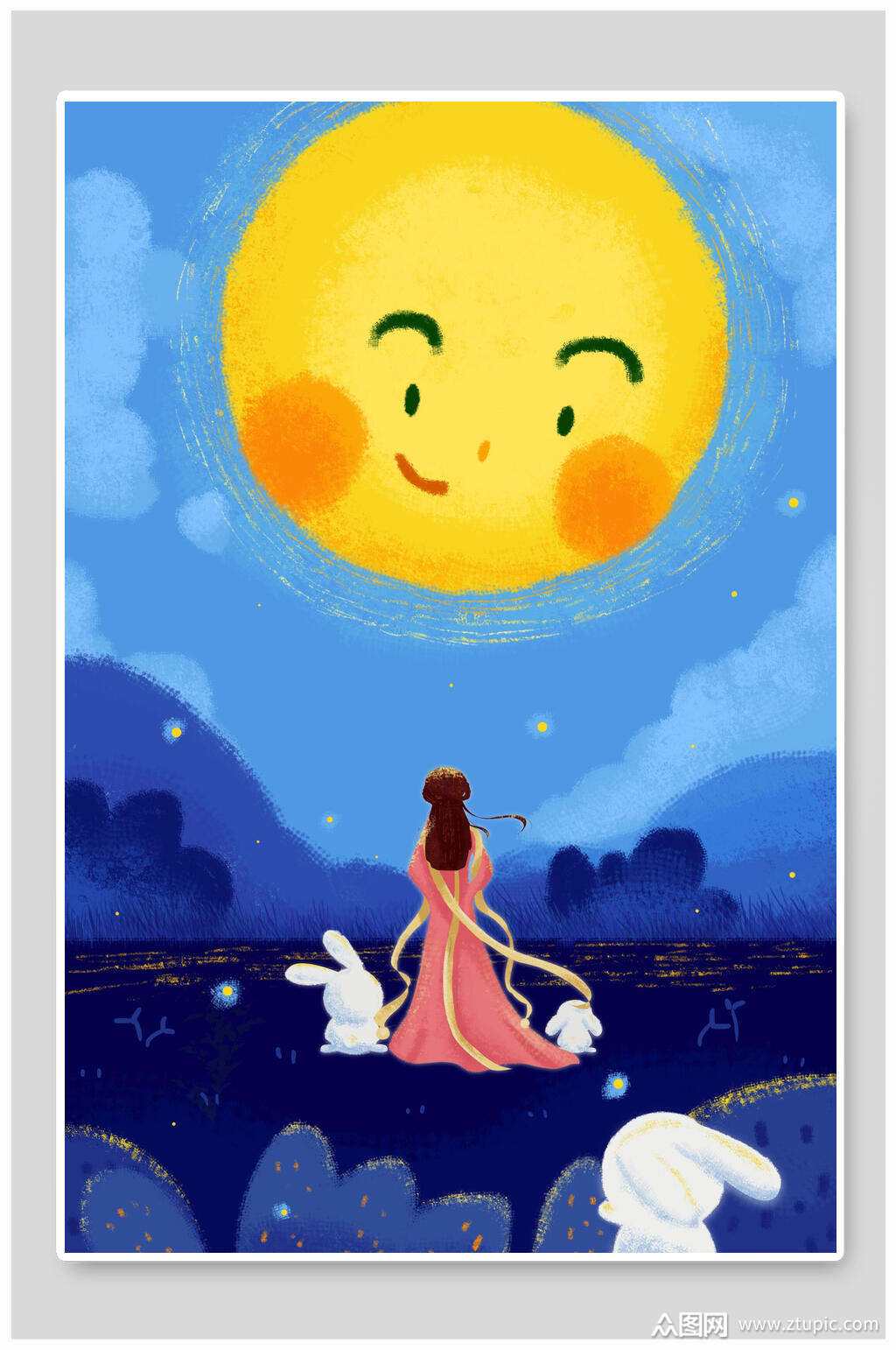月亮嫦娥中秋节插画素材