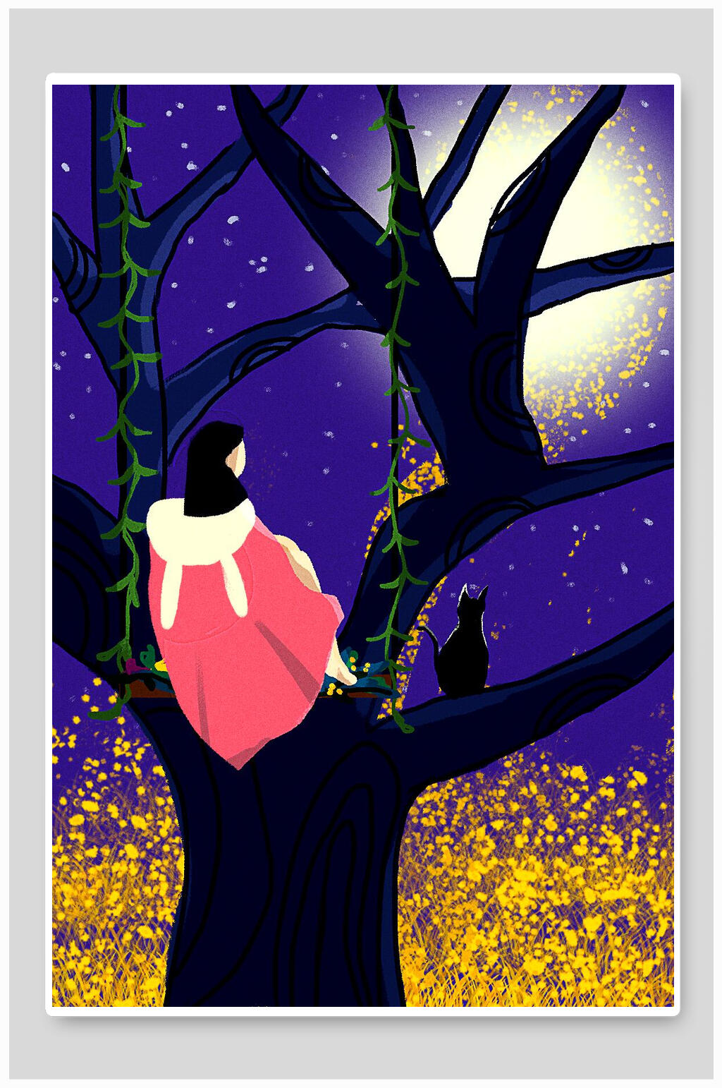 赏月中秋节插画素材