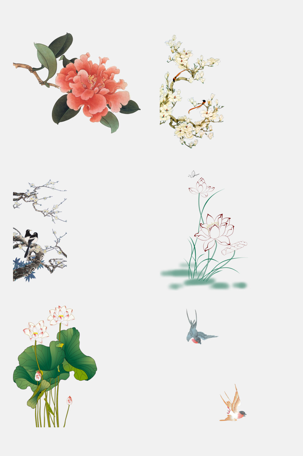 清新传统典雅工笔画免抠素材素材