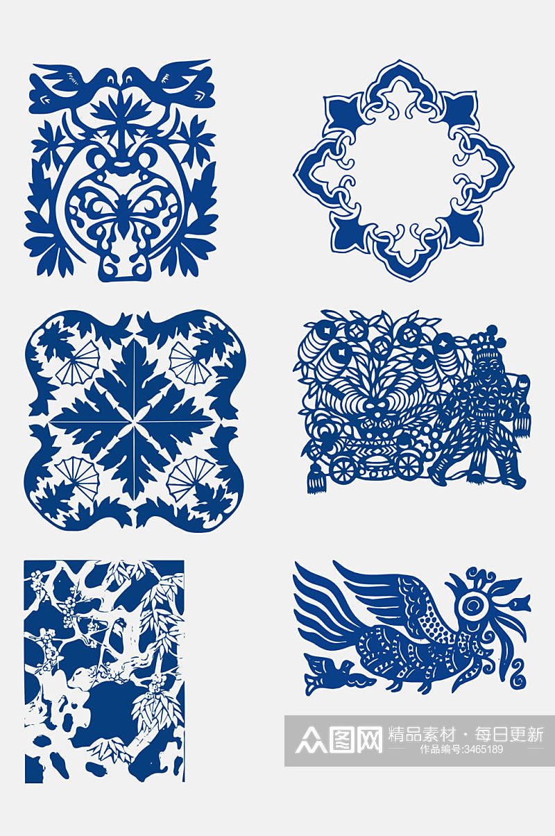 精致蓝色中式青花瓷花纹图案免抠素材素材