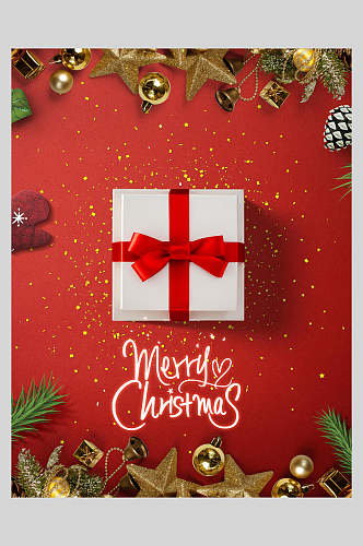 礼盒红色简约圣诞礼物盒子海报