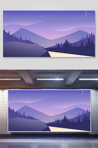 紫色山脉风景插画素材