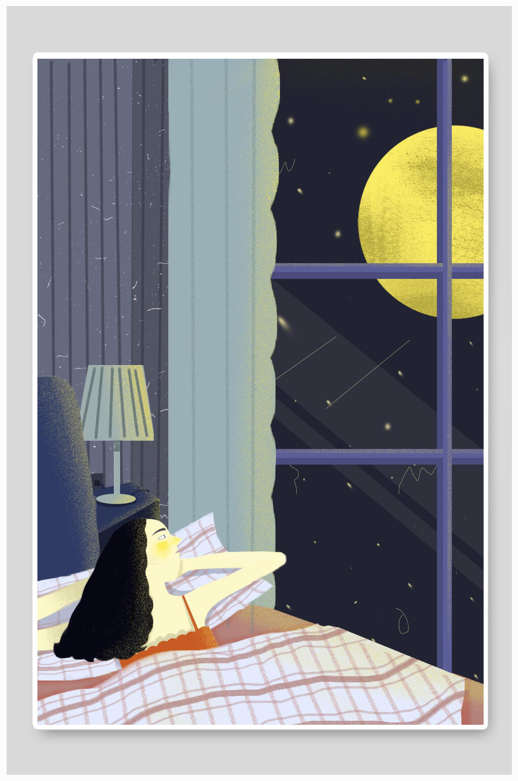 赏月少女中秋节插画素材素材