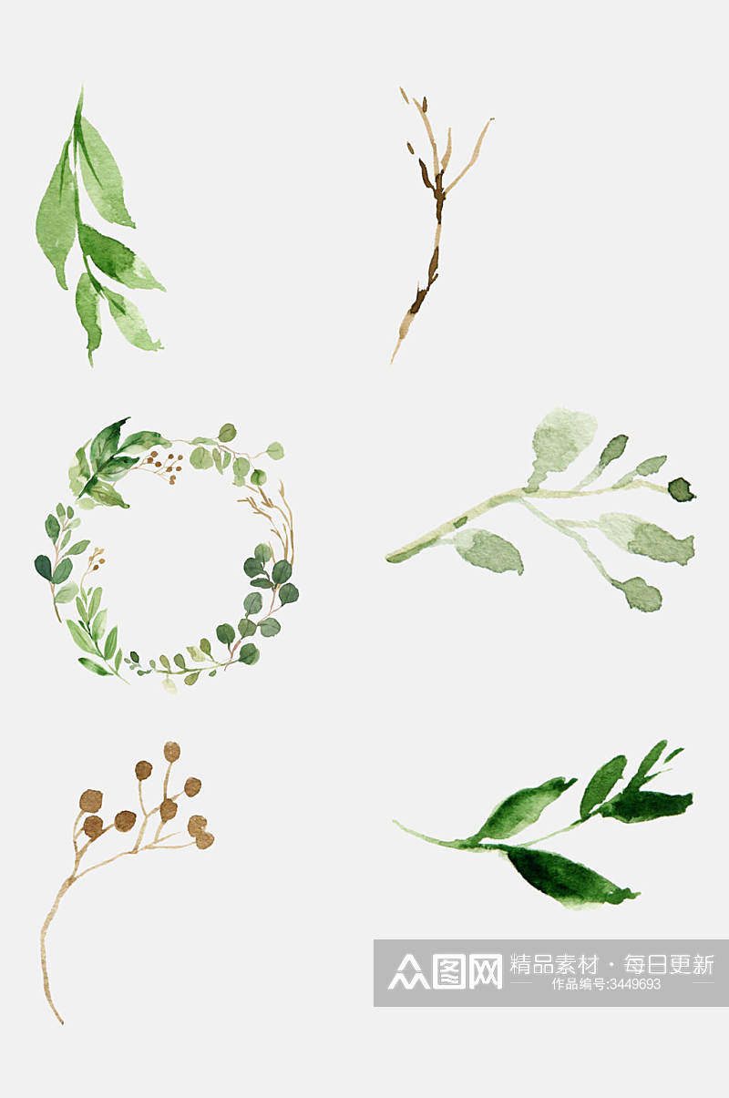 清新森系水彩绿植免抠素材素材