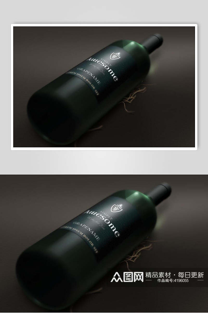 瓶子黑色英文红酒类包装展示样机素材