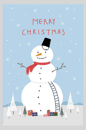 彩色巨大雪人圣诞插画海报