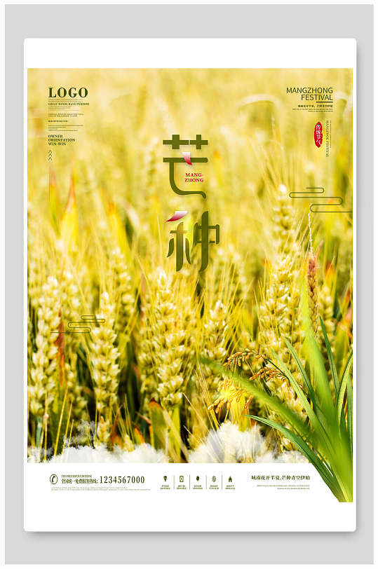 精美金黄芒种稻谷海报