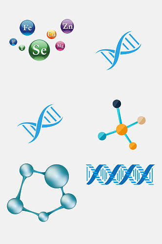 蓝色化学分子结构图案免抠素材