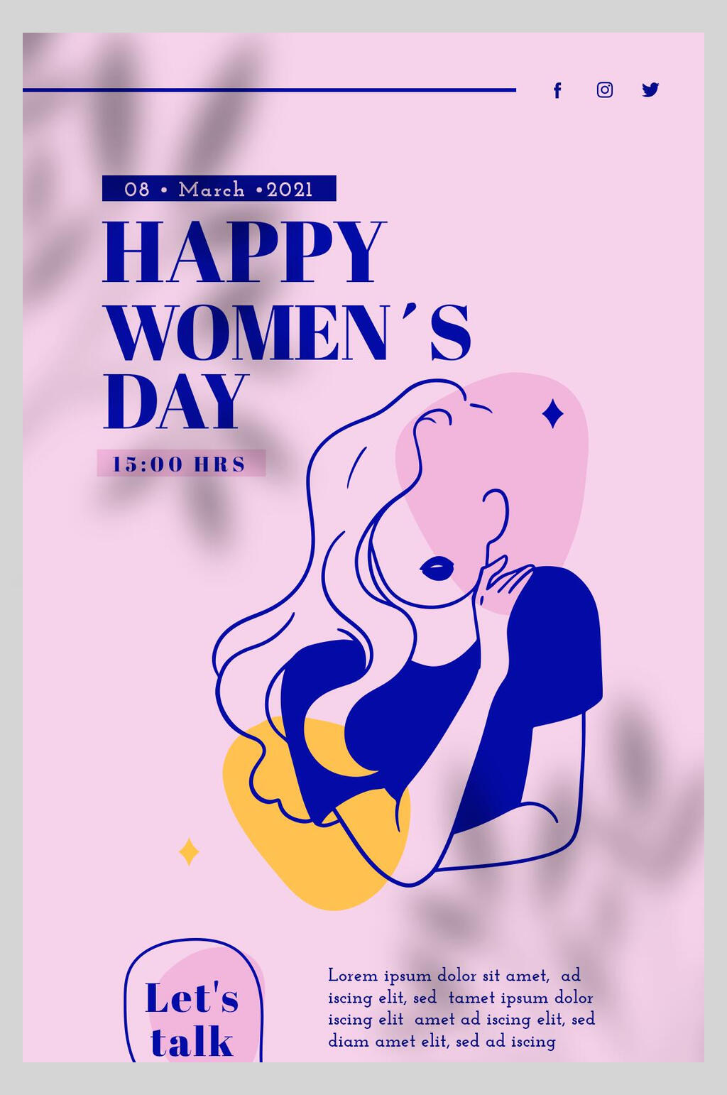 线描美女女王节海报素材