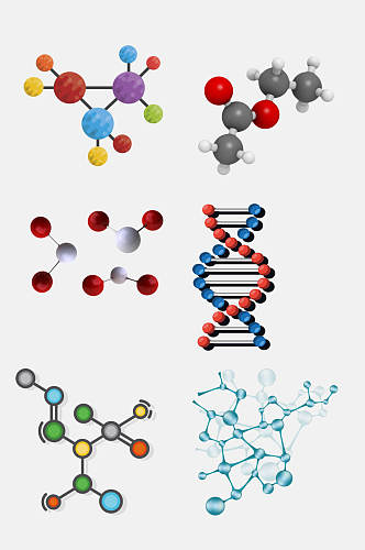 彩色立体化学分子结构图案免抠素材