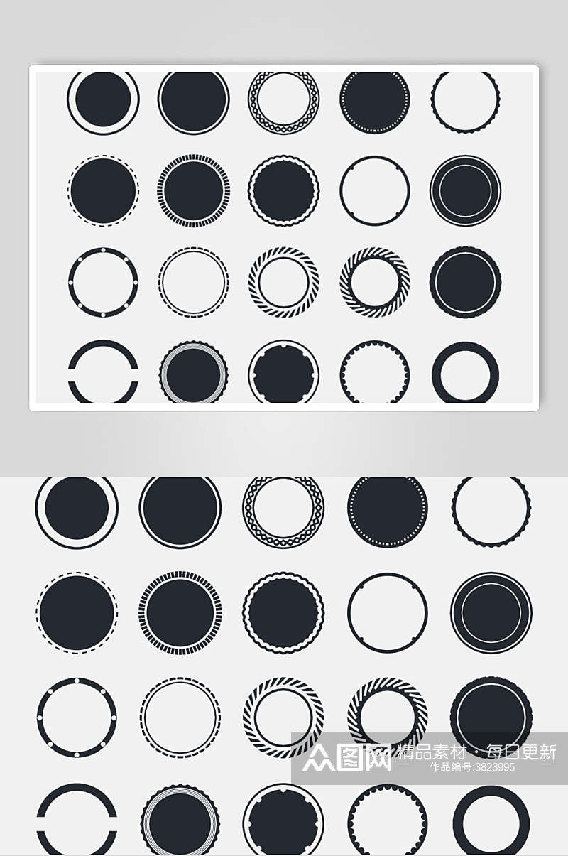 简约黑白色圆圈方框边框矢量素材素材