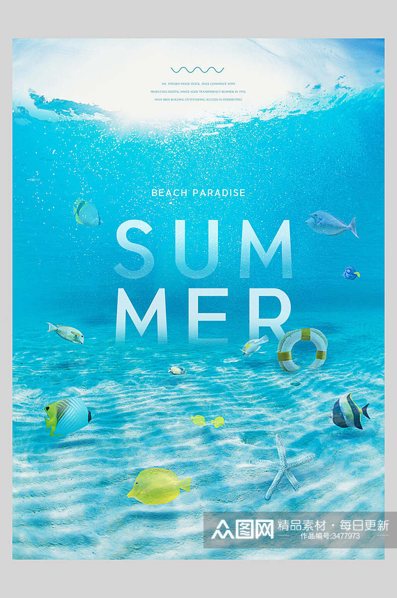 蓝色海洋生物夏天旅游宣传海报素材