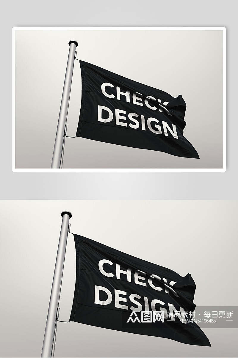 精简个性设计飘旗旗帜展示样机素材