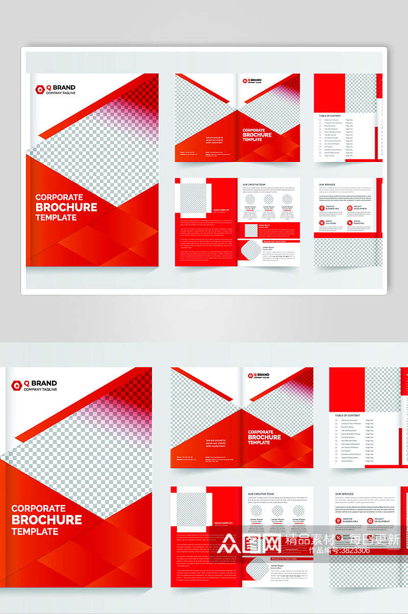 红色创意英文三折页设计矢量素材素材