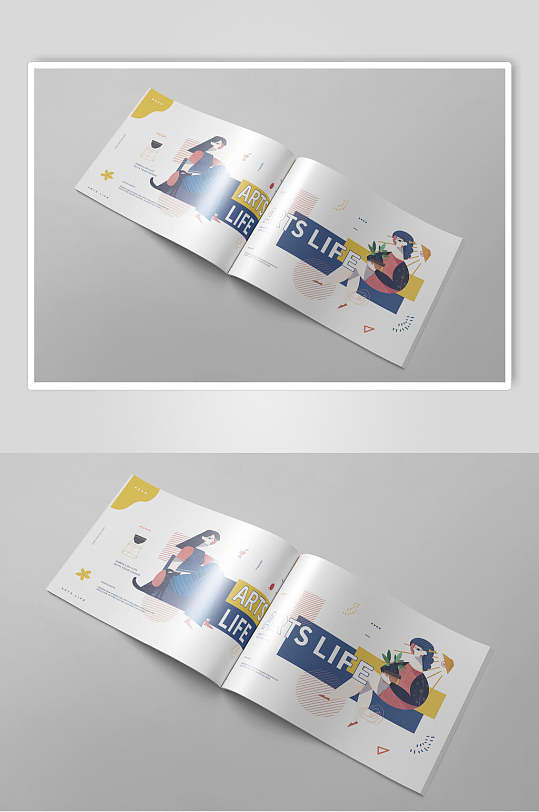 大气简约卡通插画宣传画册样机