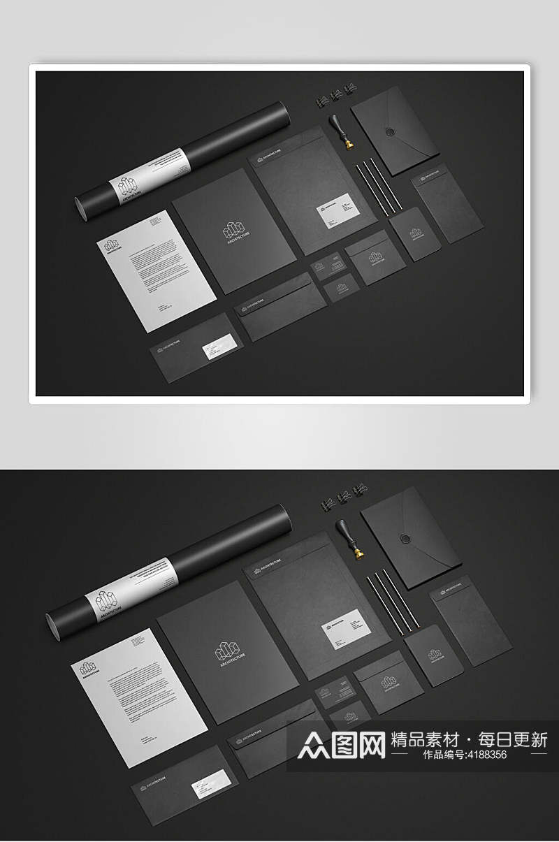 黑色纸张简约风企业VI设计展示样机素材