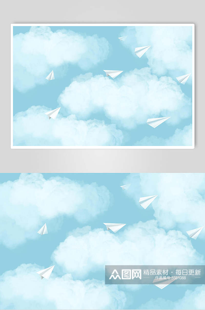 纸飞机蓝色治愈系卡通动物森林插画素材