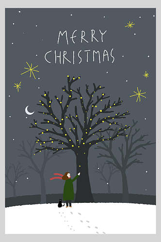 冬季夜晚圣诞插画海报
