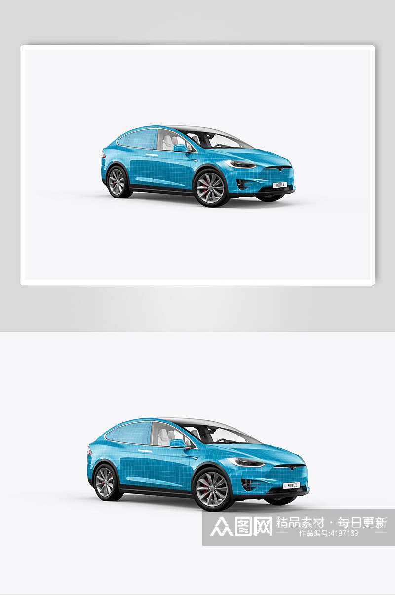 汽车创意大气黑蓝车身贴图展示样机素材